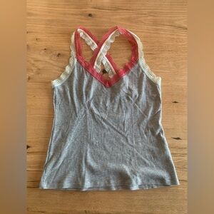 E Double Eyelet Strap Camisole TankTop Gray Pink Women’s‎ Medium Preloved